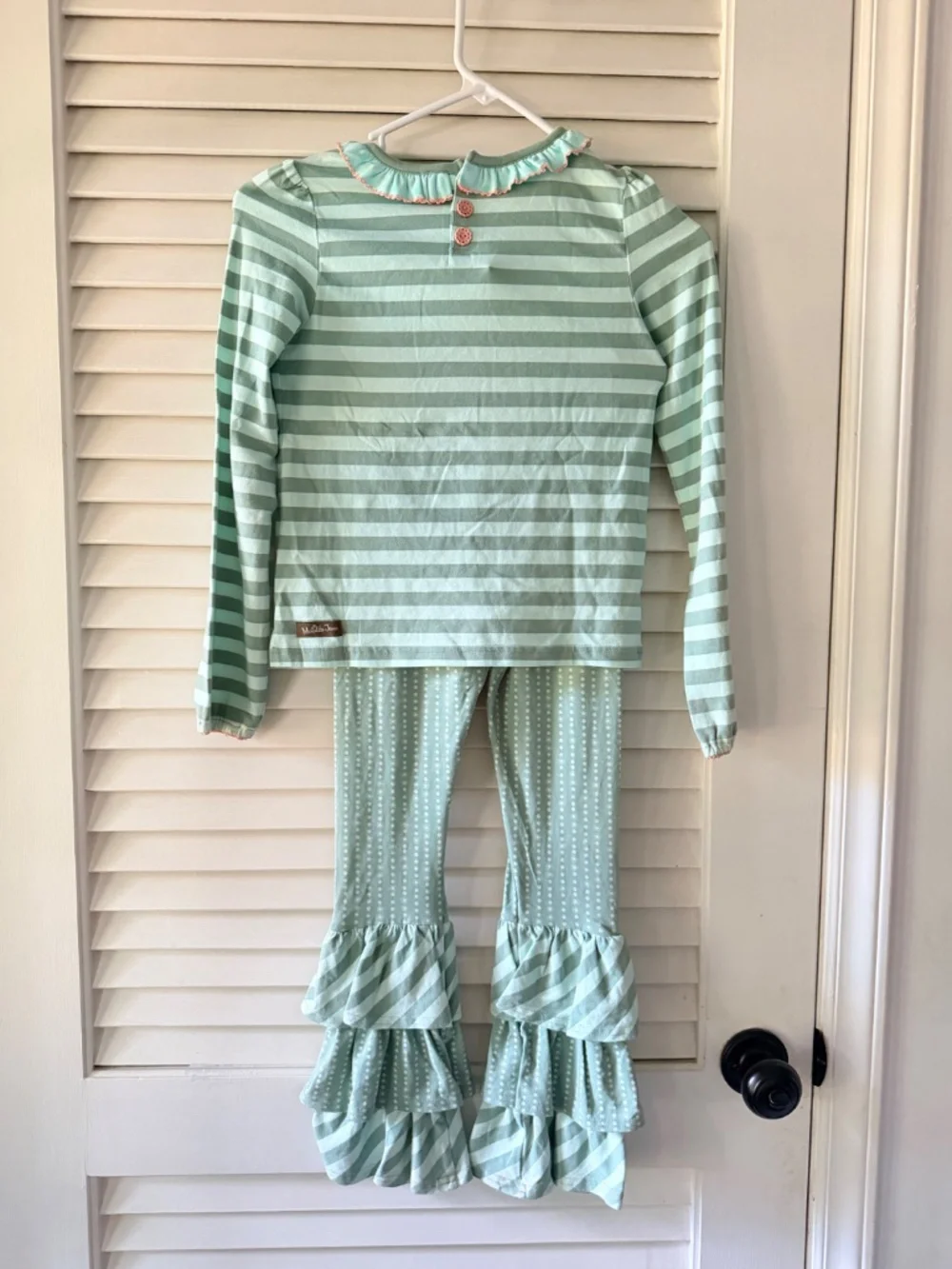 Matilda Jane Girls Size 8 Outfit Set Ruffle Bell Bottom Pants Striped Boho